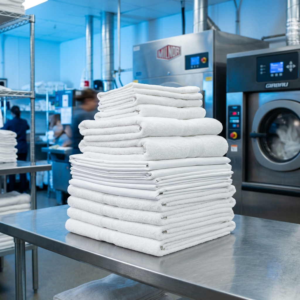 Sklad nadstandardno čistih belih rjuh in brisač